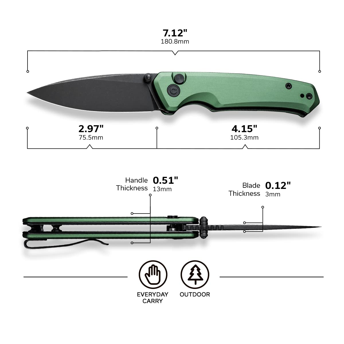 CIVIVI Pocket Folding Knife with Button Lock and Thumb Stud Opener, 2.97" Nitro-V Blade Aluminum Handle, Altus Utility Small Knife for Men Women EDC C20076-5 - Image 7